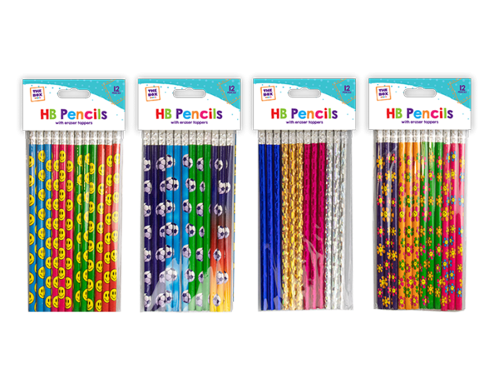 The box HB Pencils With Eraser Toppers 12 pack