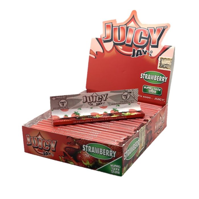 Juicy Jay's Cigarette Rolling Paper Strawberry Flavour King Size Slim - Pack Of 24 - 32 Leaves Per Pack