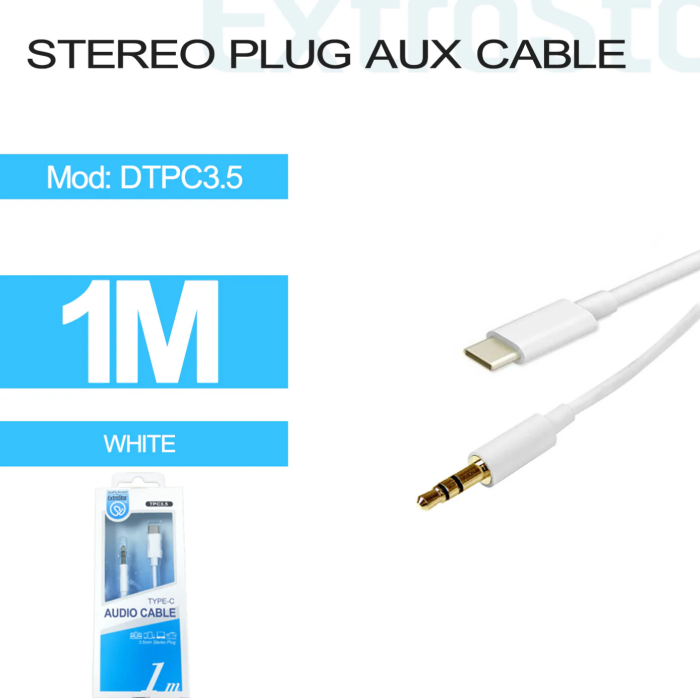 ExtraStar Type C 3.5mm Stereo Plug Aux Cable 1m White