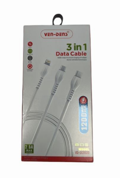 Ven-Dens 3 In 1 Cable Type C High Speed White 1.2m