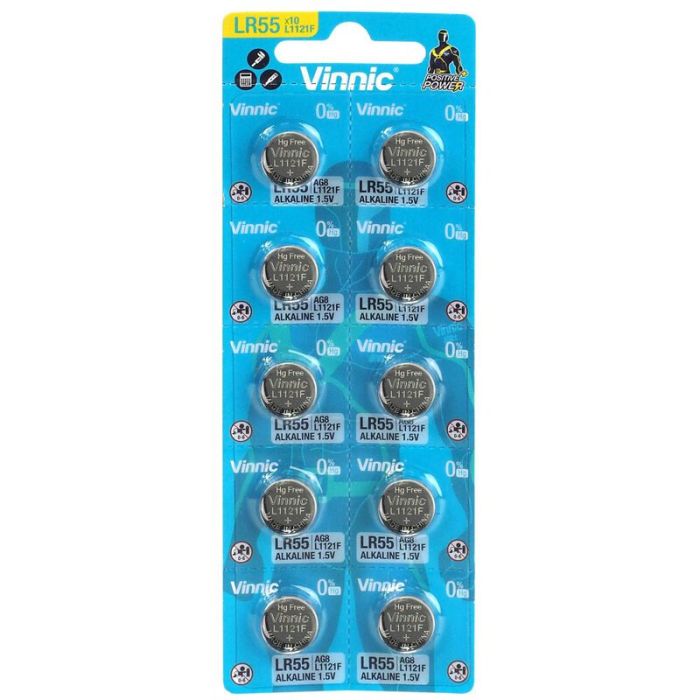 Vinnic LR55 Alkaline AG8 Batteries 10 pack
