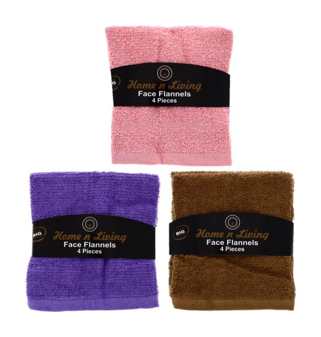 Home'n'Living Face Flannels Assorted Colours 4 pack