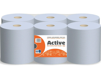 Pallet Deal - 84 Packs of Active Blue Centrefeed Paper Tissue Roll (Packs of 6)