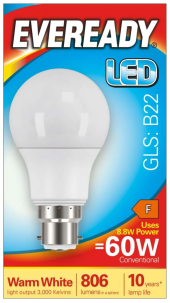 Eveready GLS B22 LED Bulb 60W Warm White